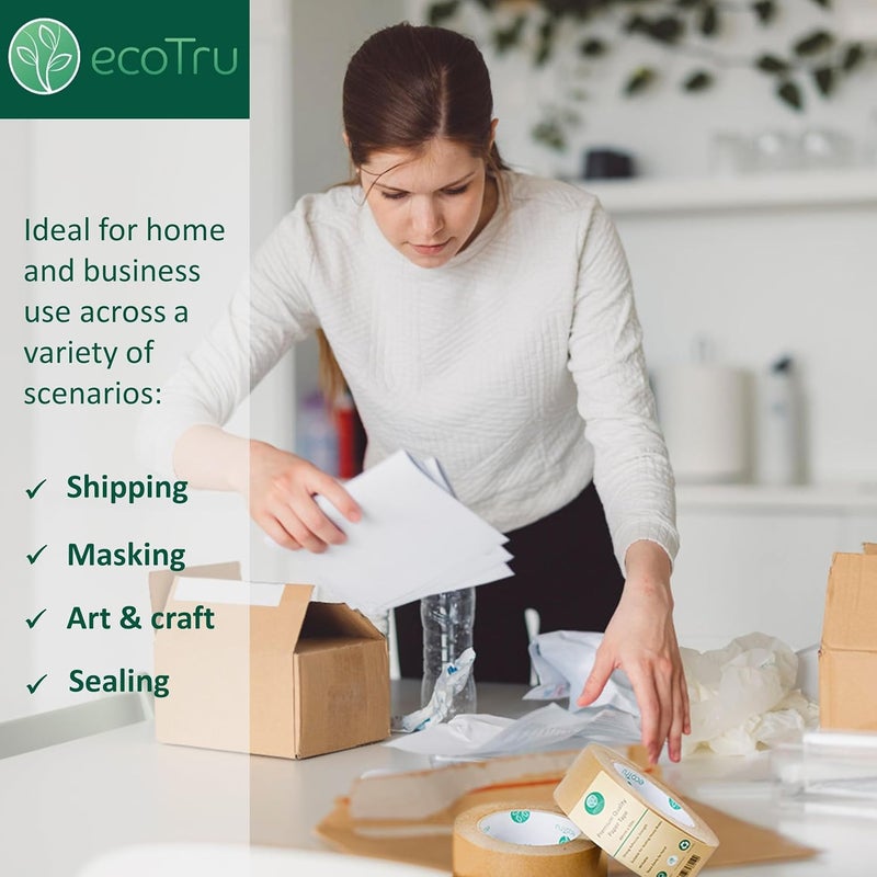 ecotru Ultra Strong Kraft Paper Packing Tape, Heavy Duty Brown Packing Tape for Box & Carton Sealing Packaging Shipping Moving & Masking, Eco Friendly Biodegradable Printable, 2Inch x 55Yard, 3 Rolls - Image 5
